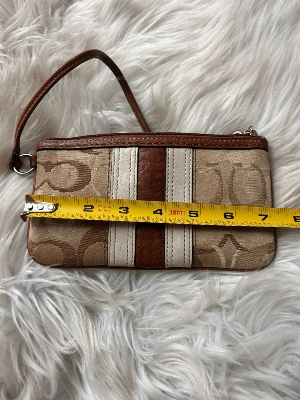 Coach Y2K brown wristlet small signature sees with the leather strip